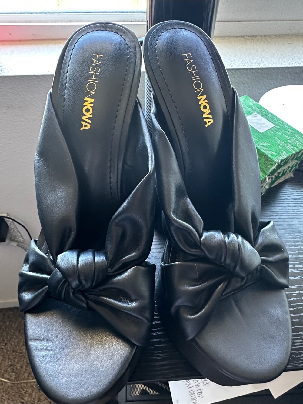 Fashion Nova Black Knotted Slip-On Mules